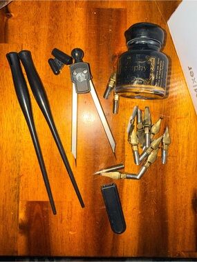 Calligraphy Dip Pen Set with Black Ink and Drafting Caliper